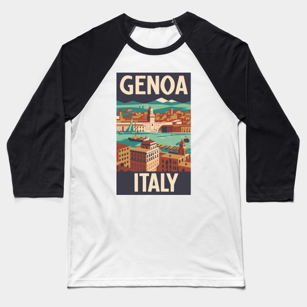 A Vintage Travel Art of Genoa - Italy Baseball T-Shirt by goodoldvintage